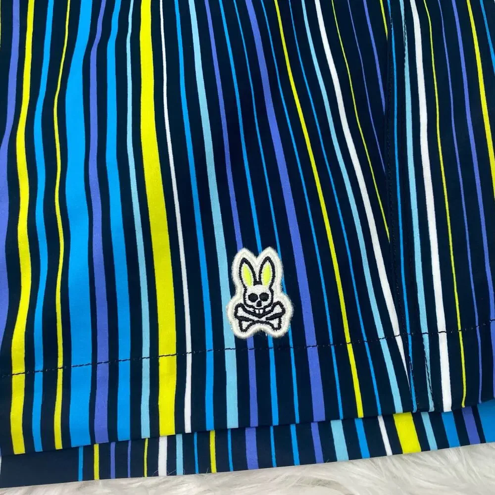 Psycho Bunny Men's Swim Trunks Size 5XLT Blue Stripe Dry Pocket NWT